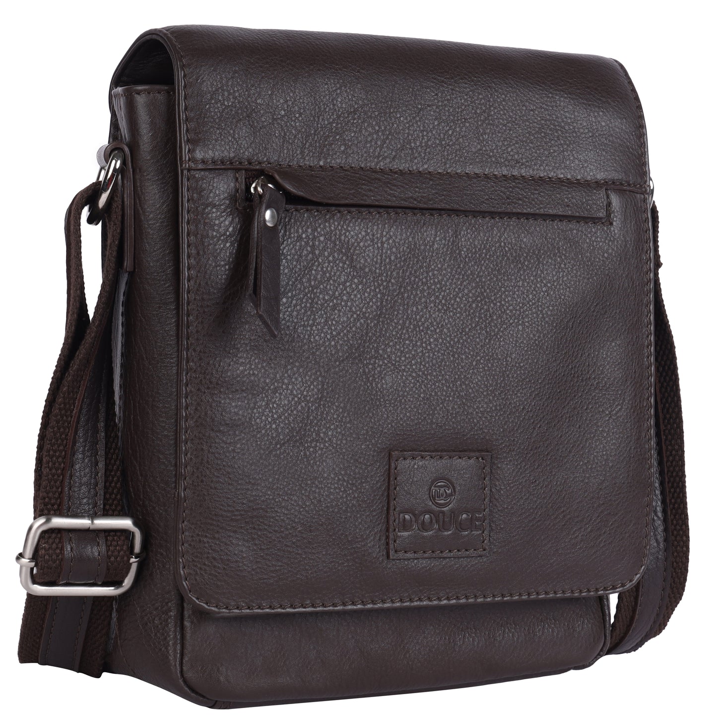 DOUCE Men’s Genuine Leather Sling Messenger Bag (Brown)