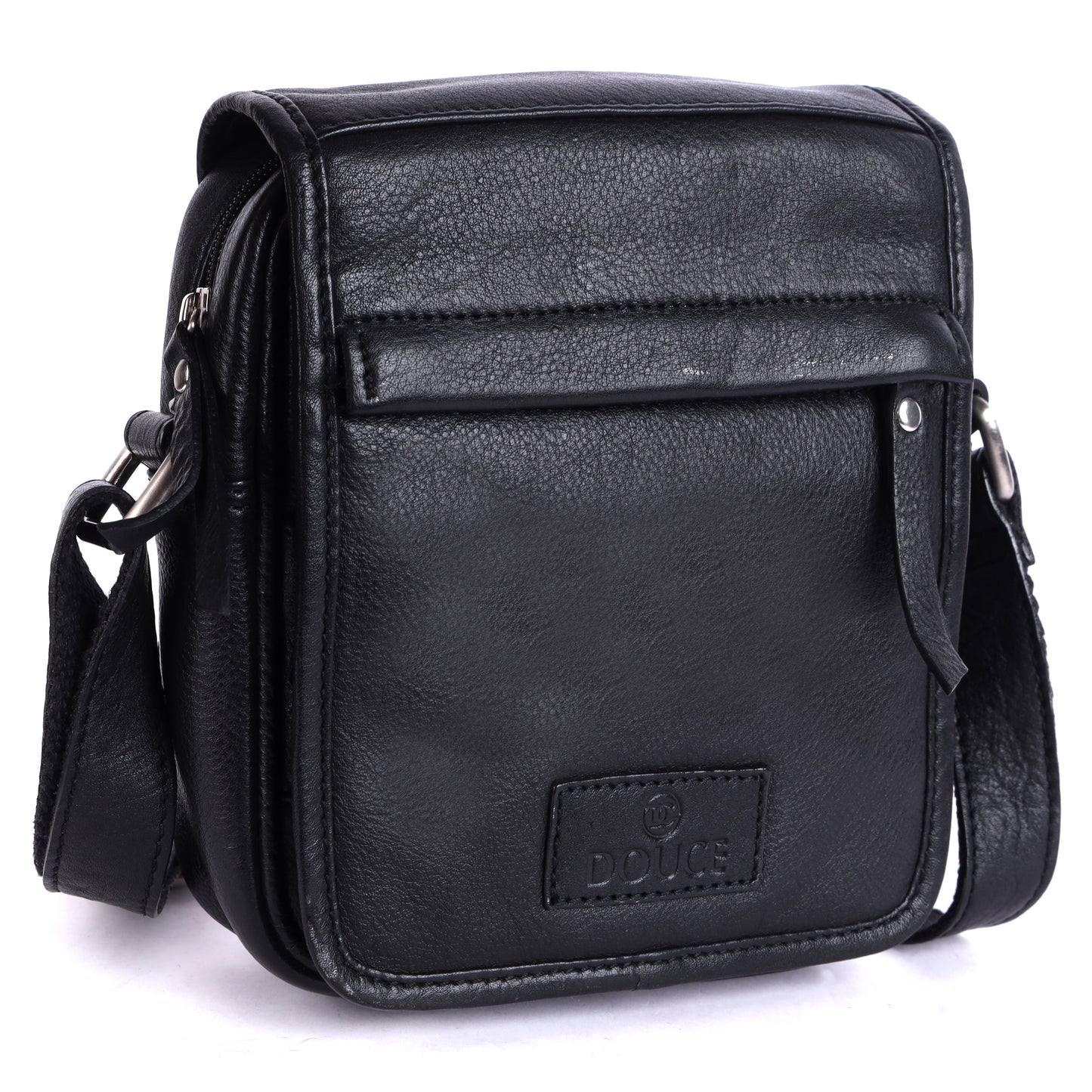 DOUCE Premium Leather Small Sling Bag for Men (Black)