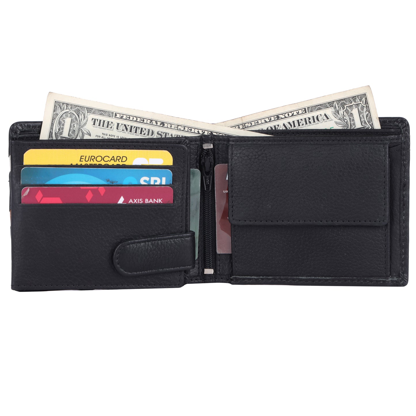 DOUCE Men's RFID Genuine Leather Wallet – Black with Tan & White Accents
