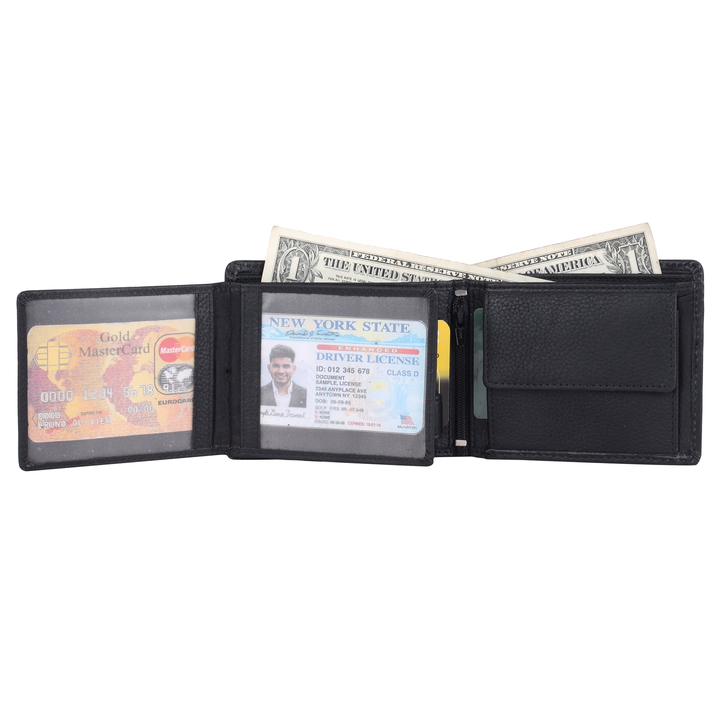 DOUCE Men's RFID Genuine Leather Wallet – Black with Tan & White Accents