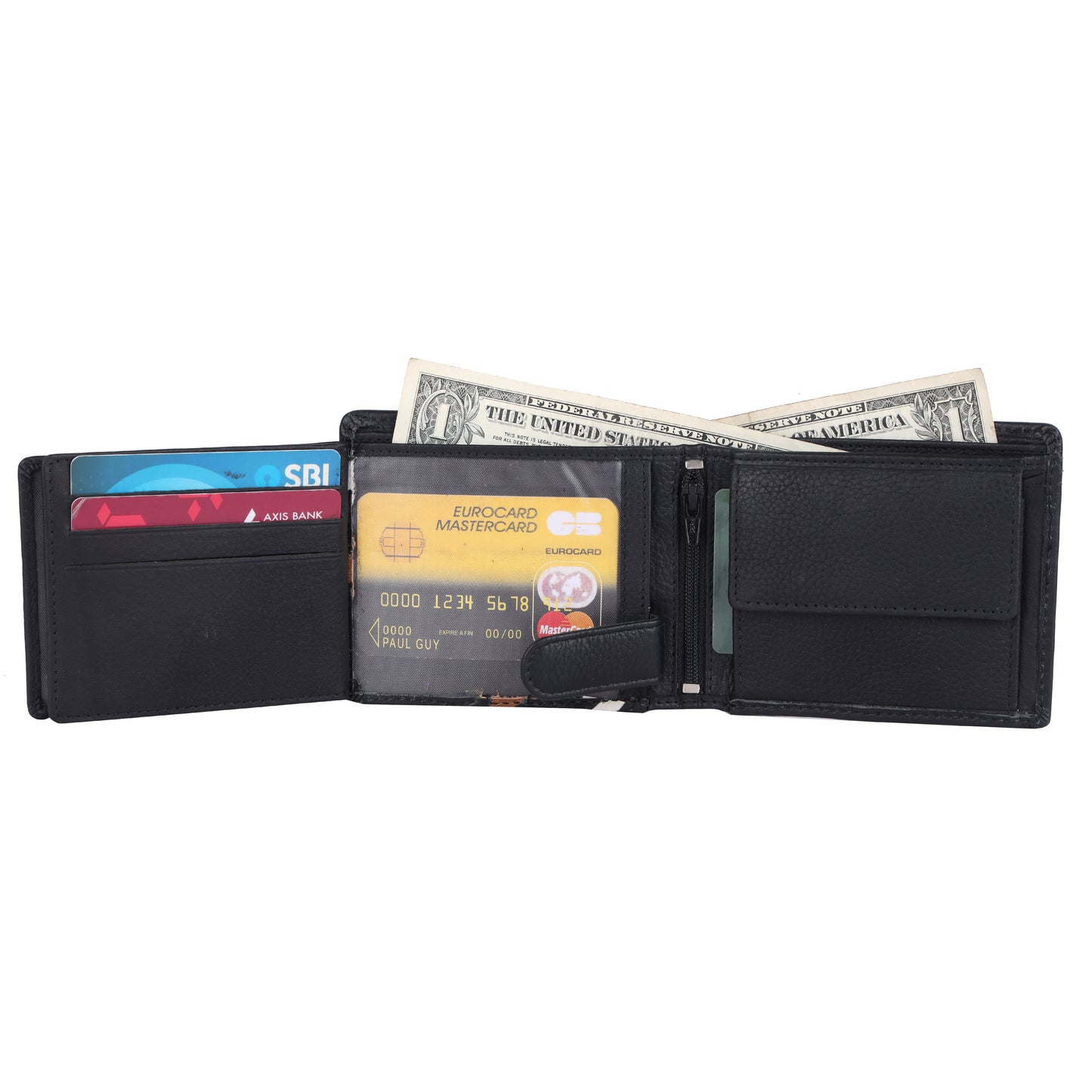 DOUCE Men's RFID Genuine Leather Wallet – Black with Tan & White Accents