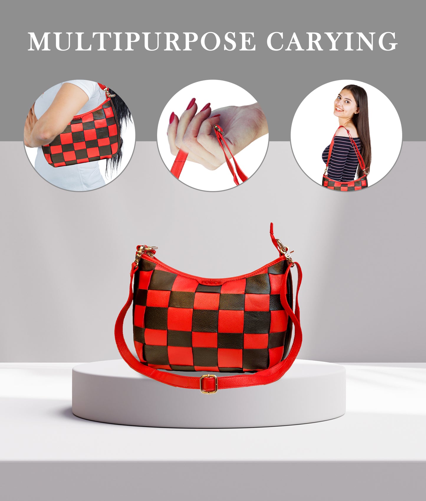 Stylish Ladies Hobo Bag – Red & Black | Douce