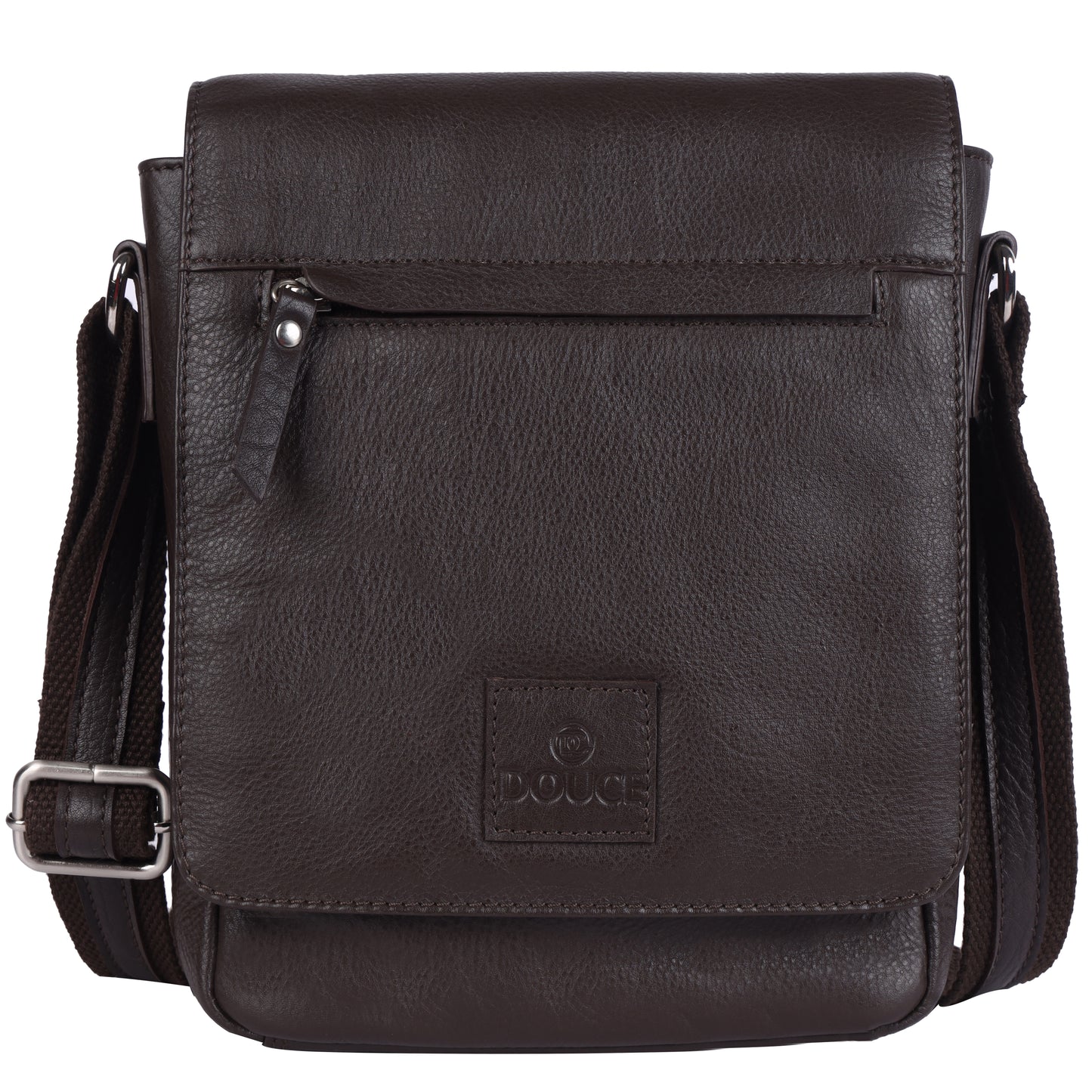 DOUCE Men’s Genuine Leather Sling Messenger Bag (Brown)
