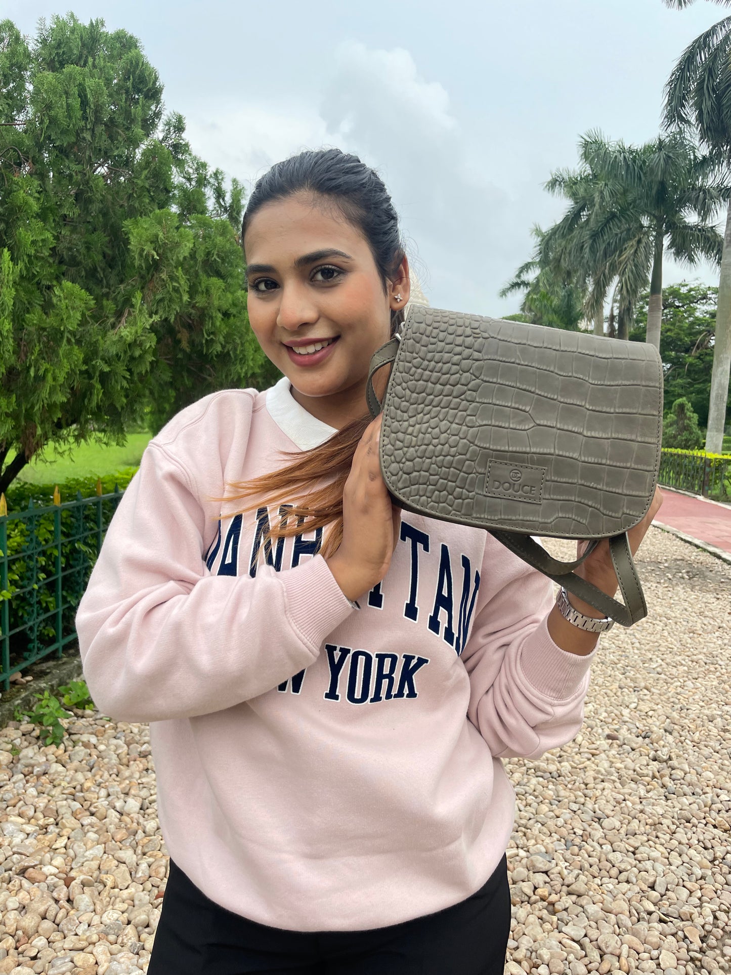 3D Croco Print Leather Sling Bag – Elegant & Edgy | DOUCE