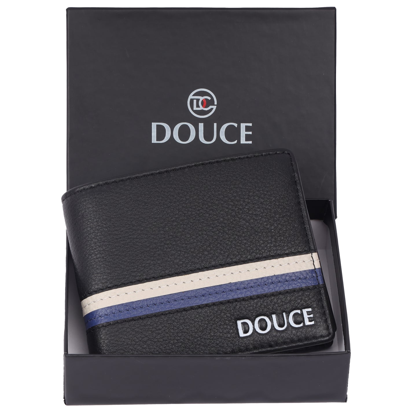 DOUCE Elite Stripe RFID Leather Wallet – Black & Blue Edition