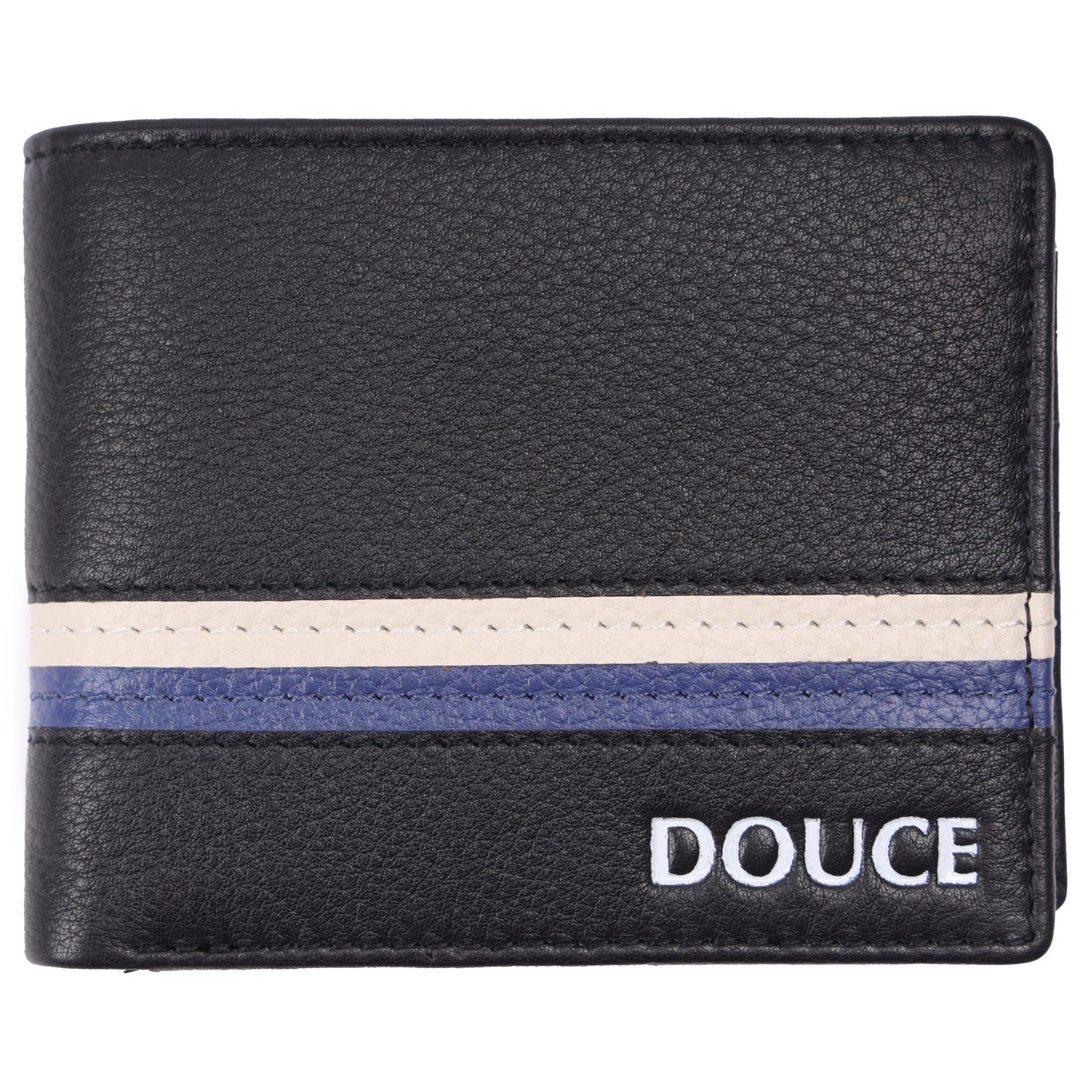 DOUCE Elite Stripe RFID Leather Wallet – Black & Blue Edition