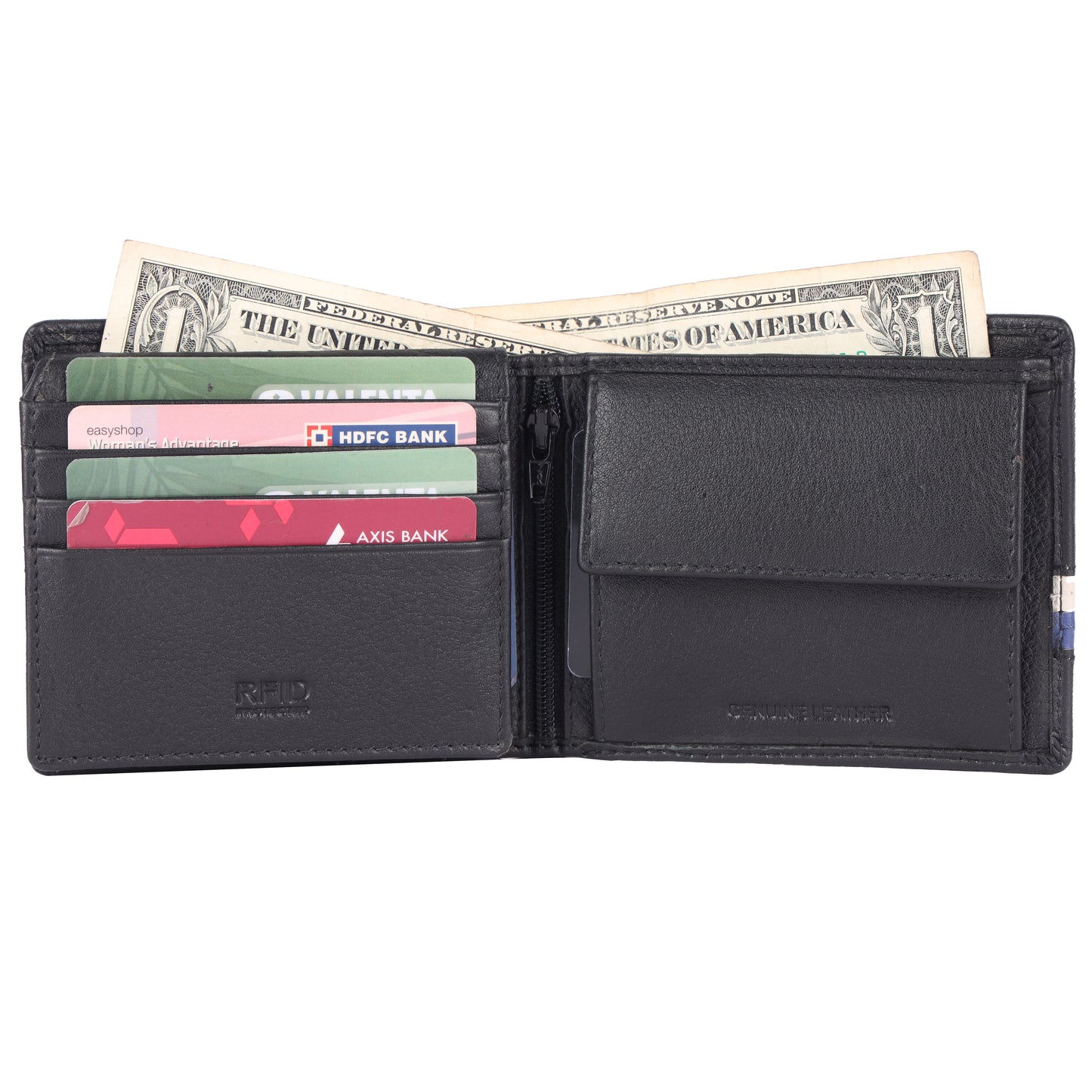 DOUCE Elite Stripe RFID Leather Wallet – Black & Blue Edition