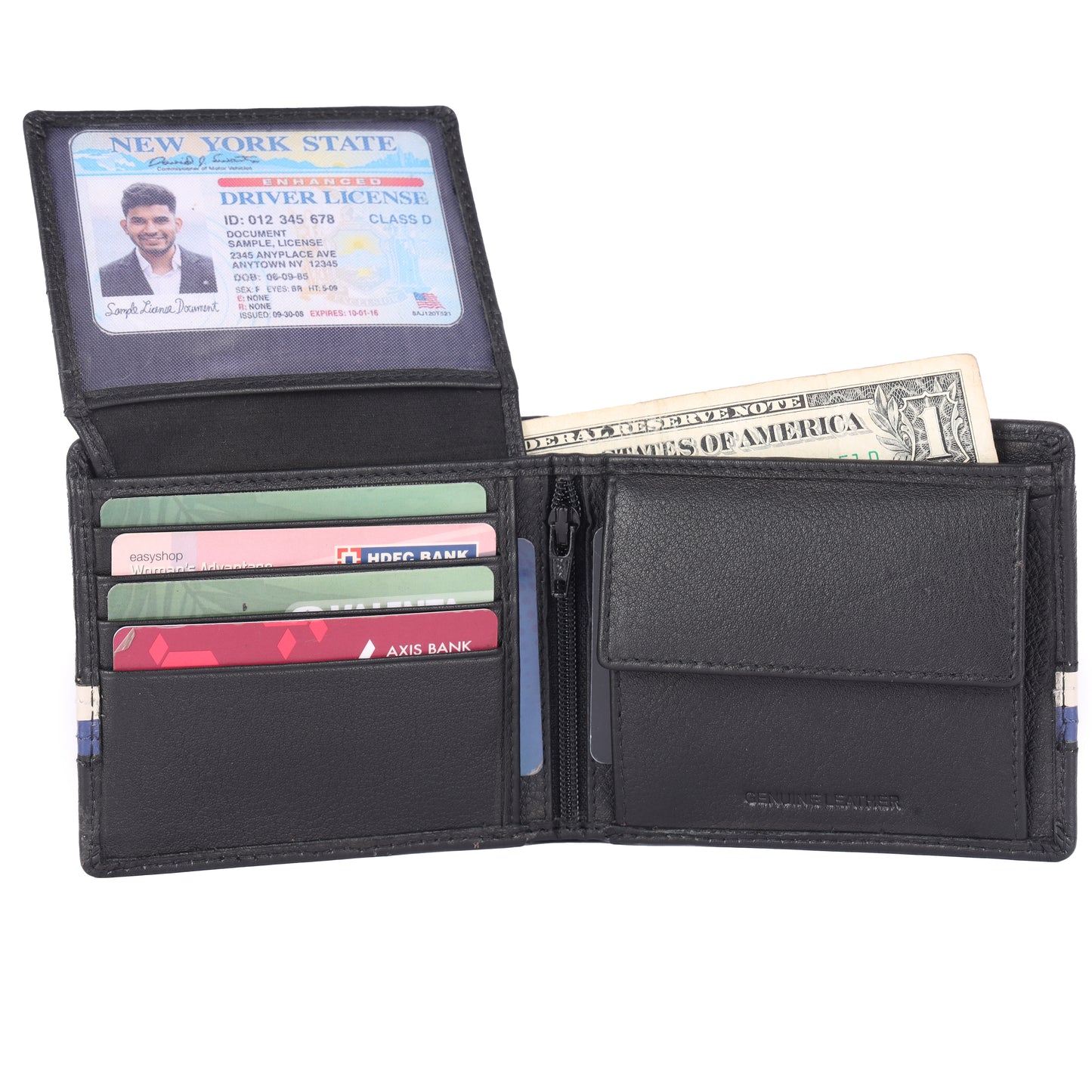 DOUCE Elite Stripe RFID Leather Wallet – Black & Blue Edition
