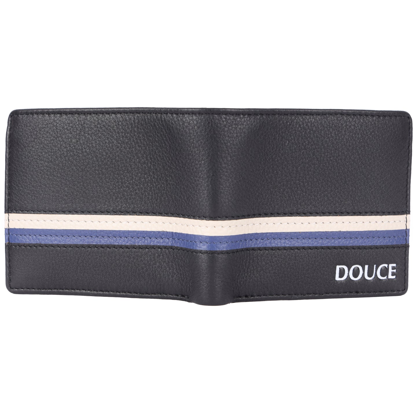DOUCE Elite Stripe RFID Leather Wallet – Black & Blue Edition