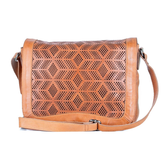 Antique Wash Laser-Cut Leather Sling Bag | DOUCE