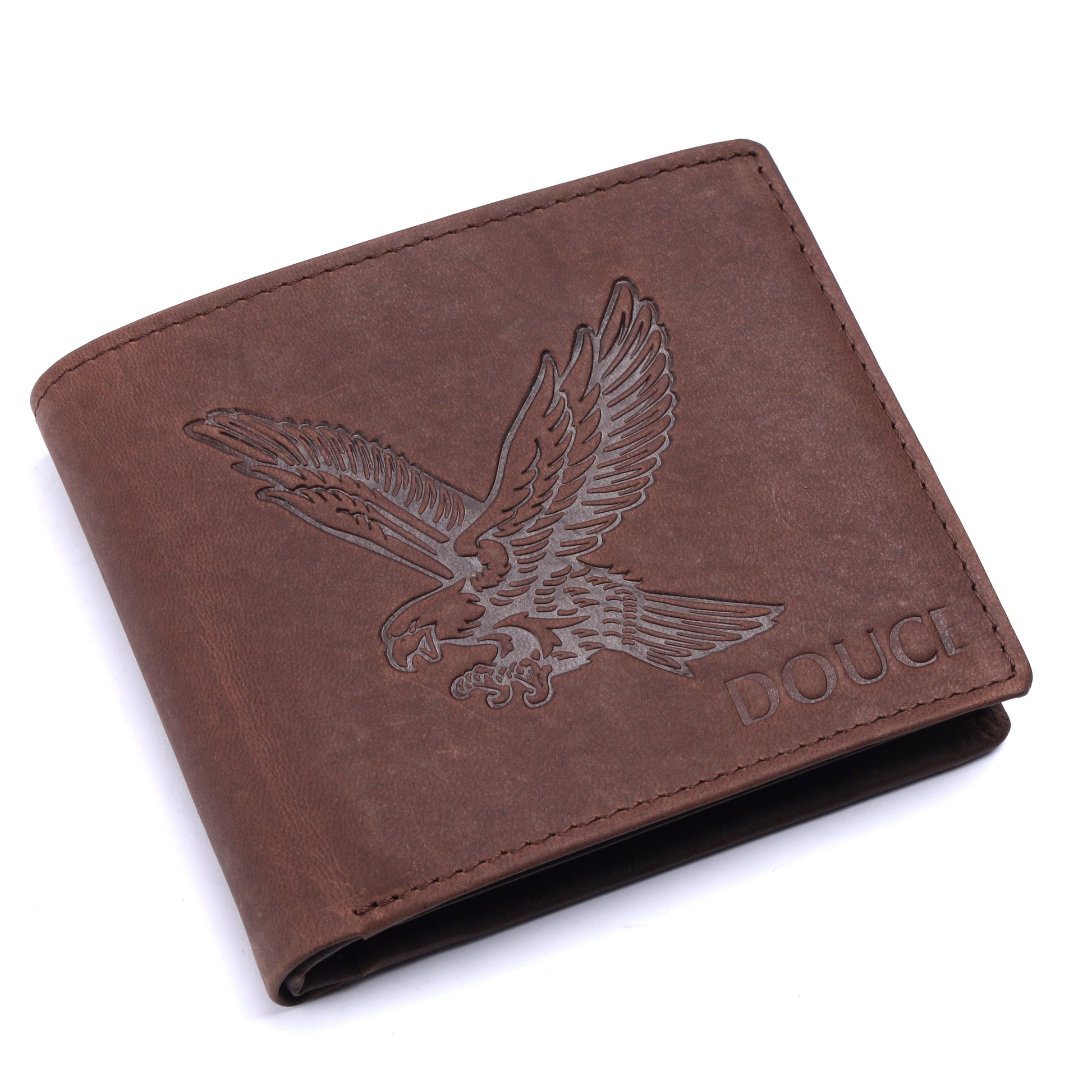 DOUCE Classy Vintage Leather Wallet – RFID Protected (Eagle Embossed Design)
