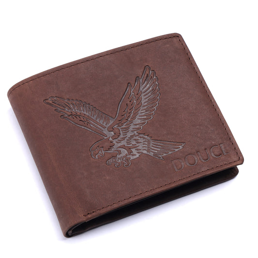 DOUCE Classy Vintage Leather Wallet – RFID Protected (Eagle Embossed Design)