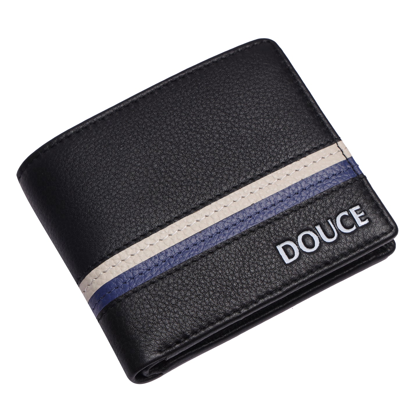 DOUCE Elite Stripe RFID Leather Wallet – Black & Blue Edition