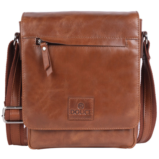 DOUCE Men’s Genuine Leather Sling Messenger Bag