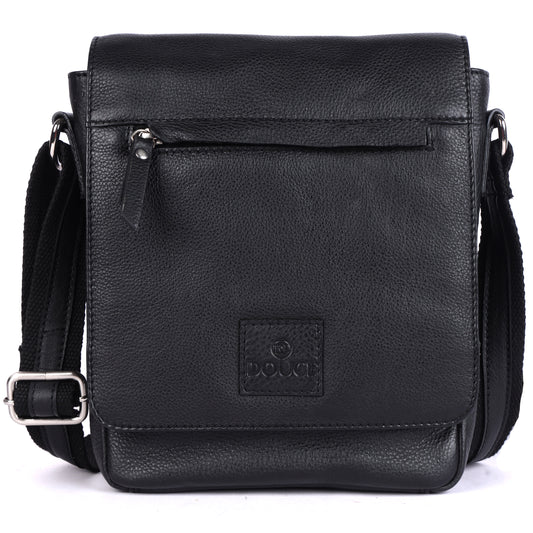 DOUCE Men’s Genuine Leather Sling Messenger Bag (Black)