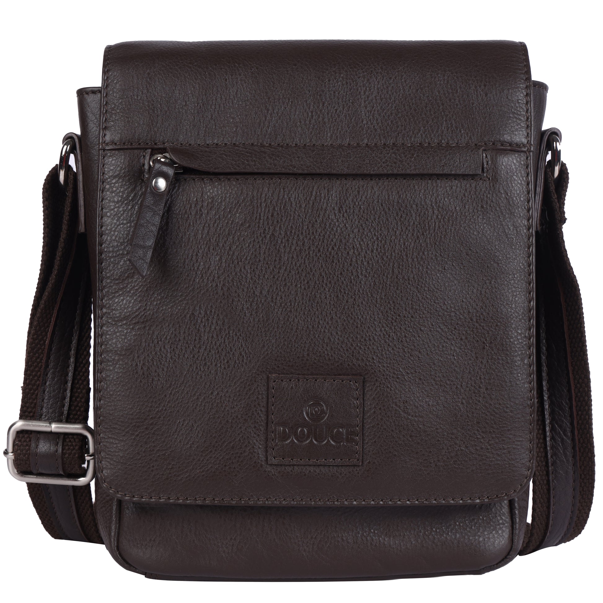 DOUCE Men’s Genuine Leather Sling Messenger Bag (Brown)