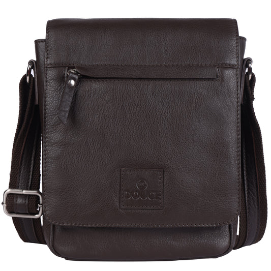 DOUCE Men’s Genuine Leather Sling Messenger Bag (Brown)