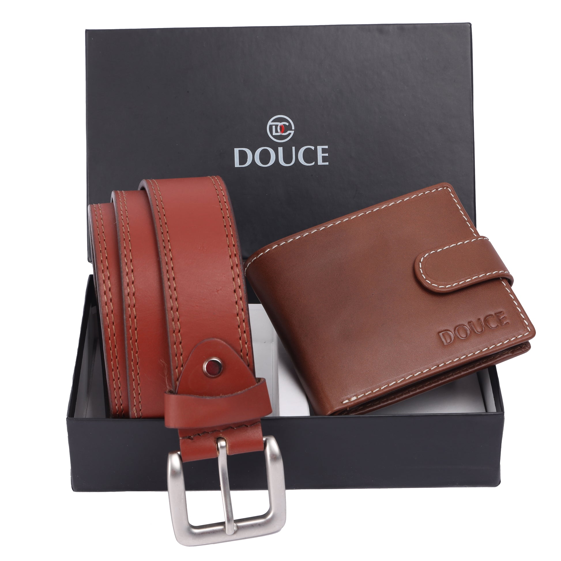 DOUCE Premium Leather Belt & Vegetable Tanned RFID Wallet Combo