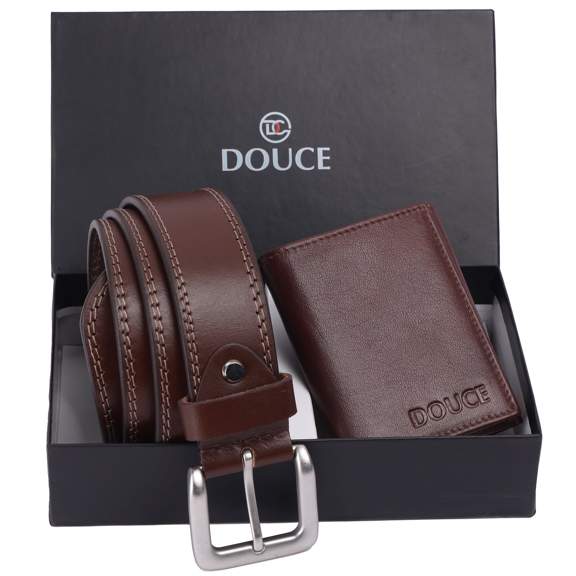 DOUCE Premium Leather Gift Set for Men – Brandy Brown (Wallet & Belt Combo)